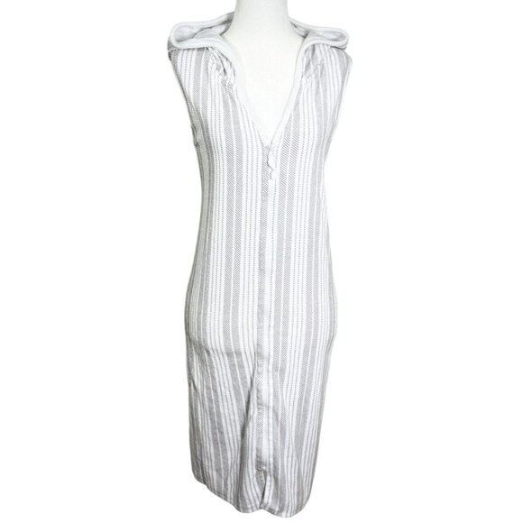 Stan Herman Womens Plus Size Dress XL White Grey Hooded Striped Cotton Blend - Picture 1 of 5